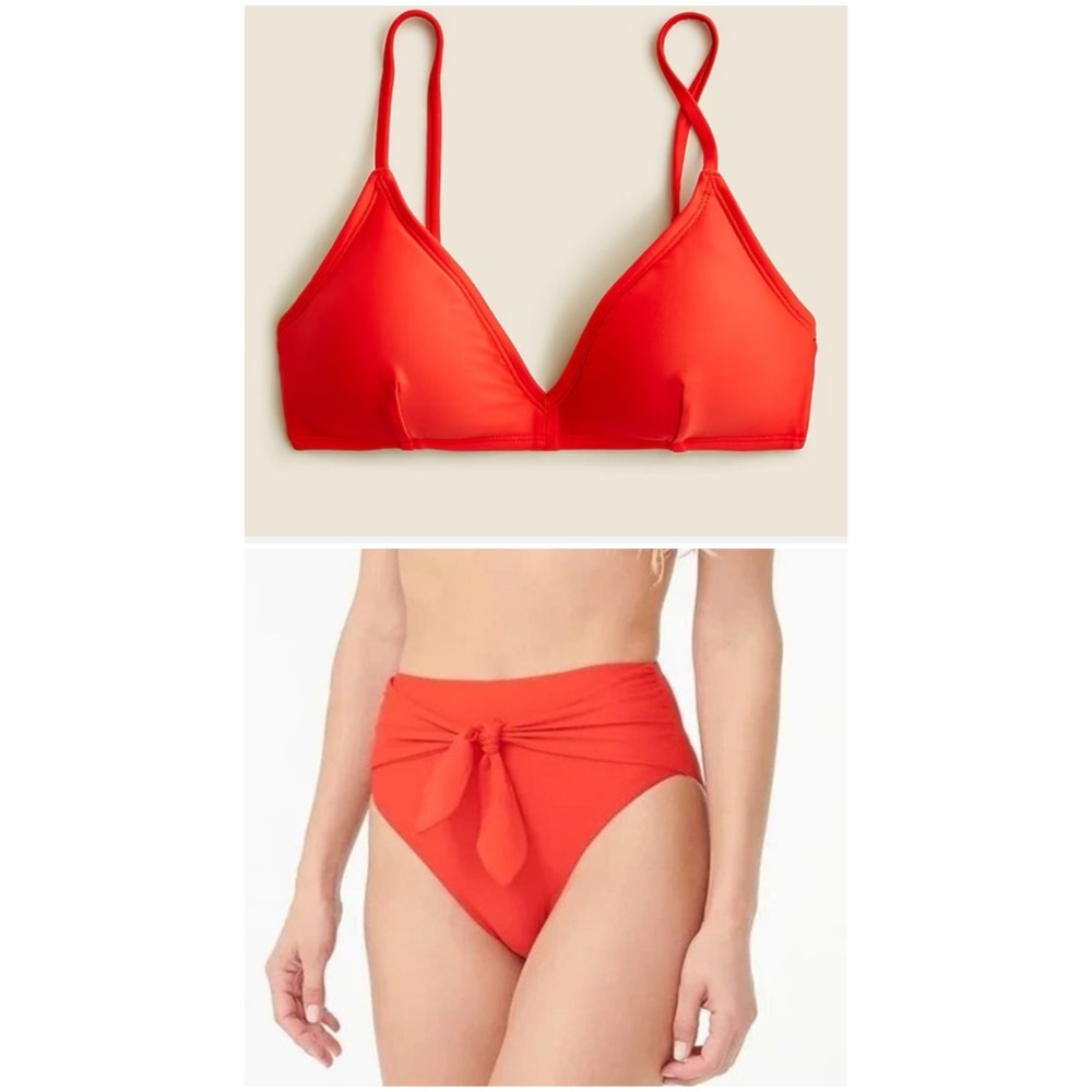 J.Crew Red Triangle Bikini Top and High Waisted Tie‎ Front Bottom Set 2X NEW